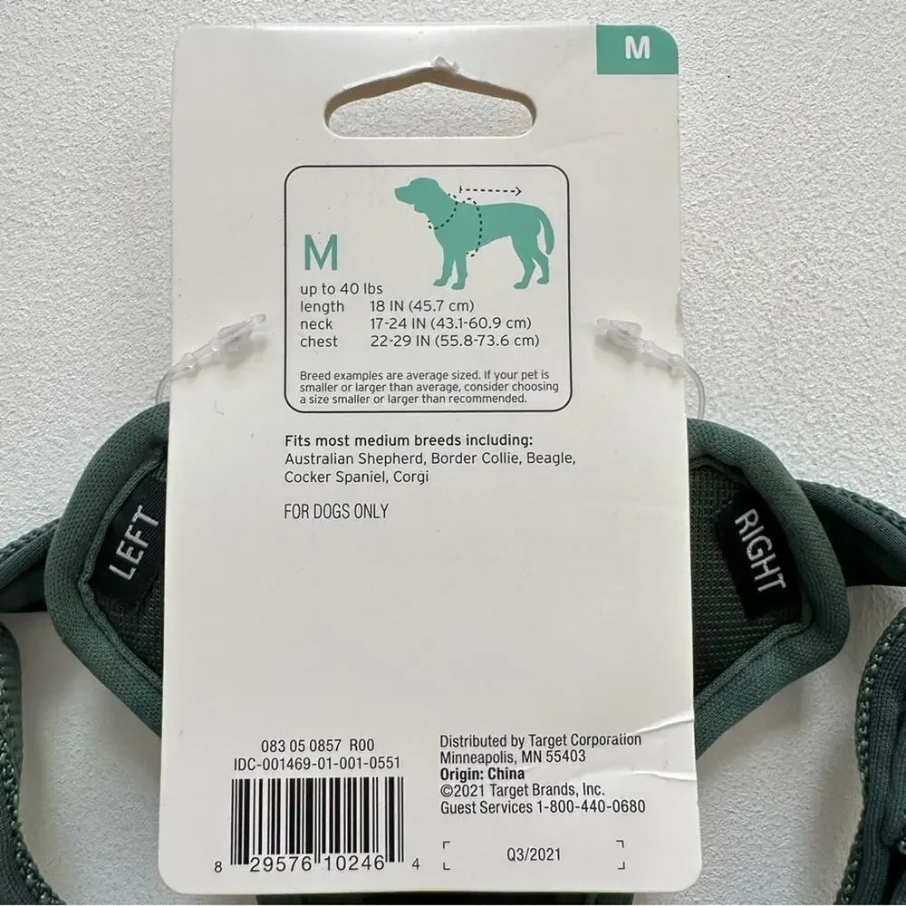 Boots & Barkley Dog Harness Reflective Comfort Green Size Medium Up To 50 Pounds